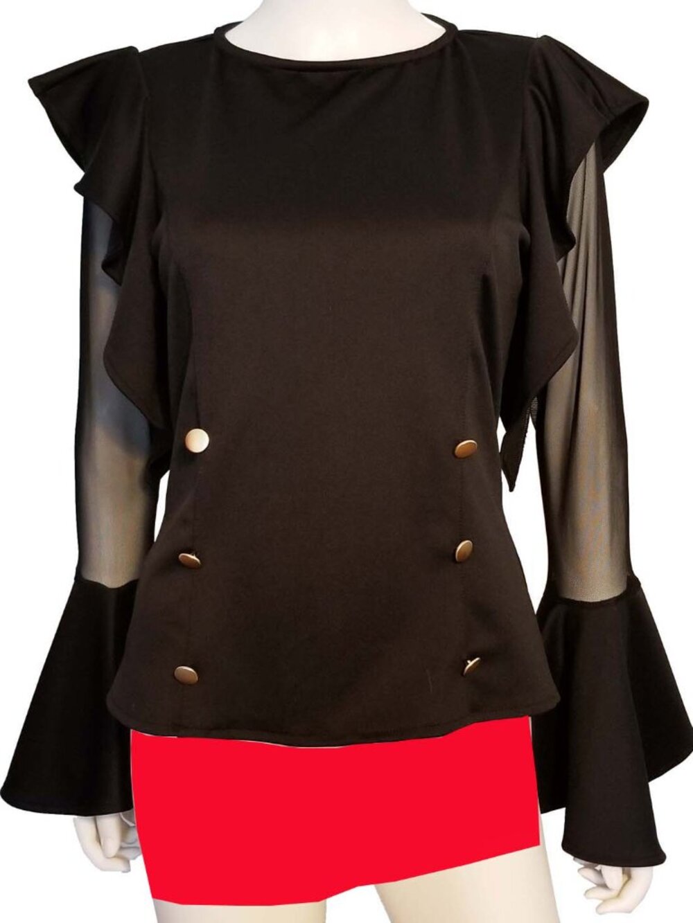 BLACK TOP WITH FLARE SLEEVES DESIGNED BY DOMINIO